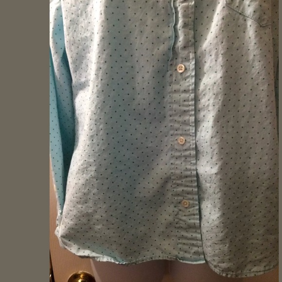 J. CREW Shrunked Oxford Polka Dot Shirt Blouse Top Aqua Green Turquoise Classic - Picture 3 of 8